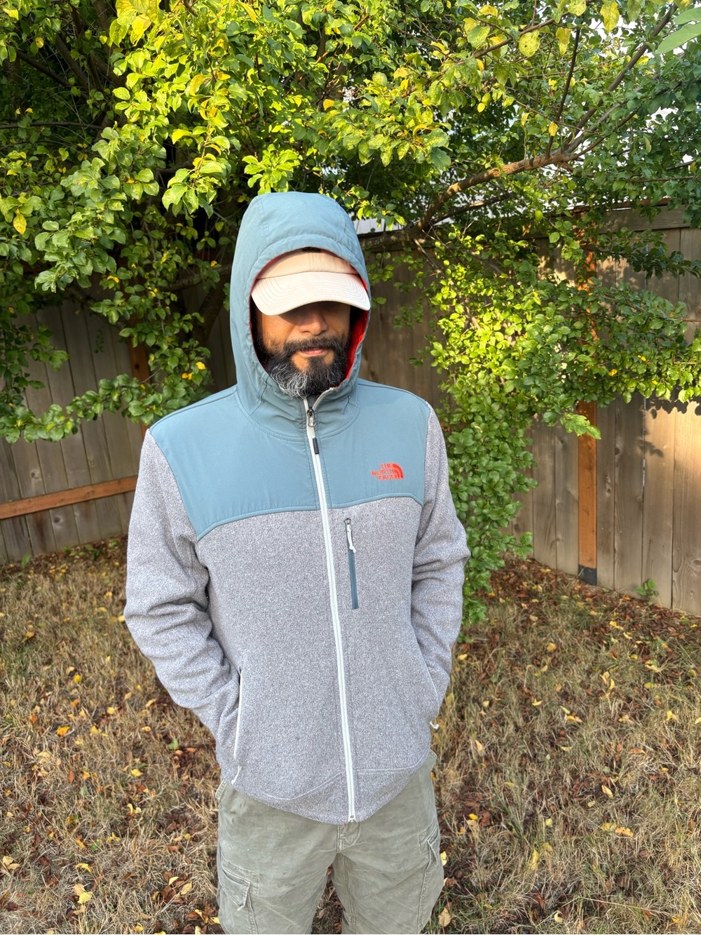 The North Face Men's Hooded Two-Tone Jacket in Light Blue & Gray